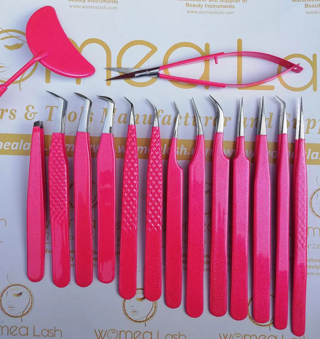 Custom Selling Eyelashes Extension Tweezers in Pink Powder Coated Colors Now on SALE