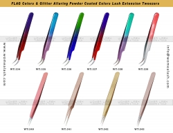 Flag Colors & Glitter Alluring Powder Coated Colors Lash Extension Tweezers