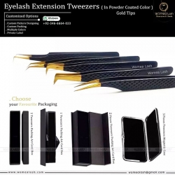 Eyelash Extension Tweezers Gold Tips Black Handle