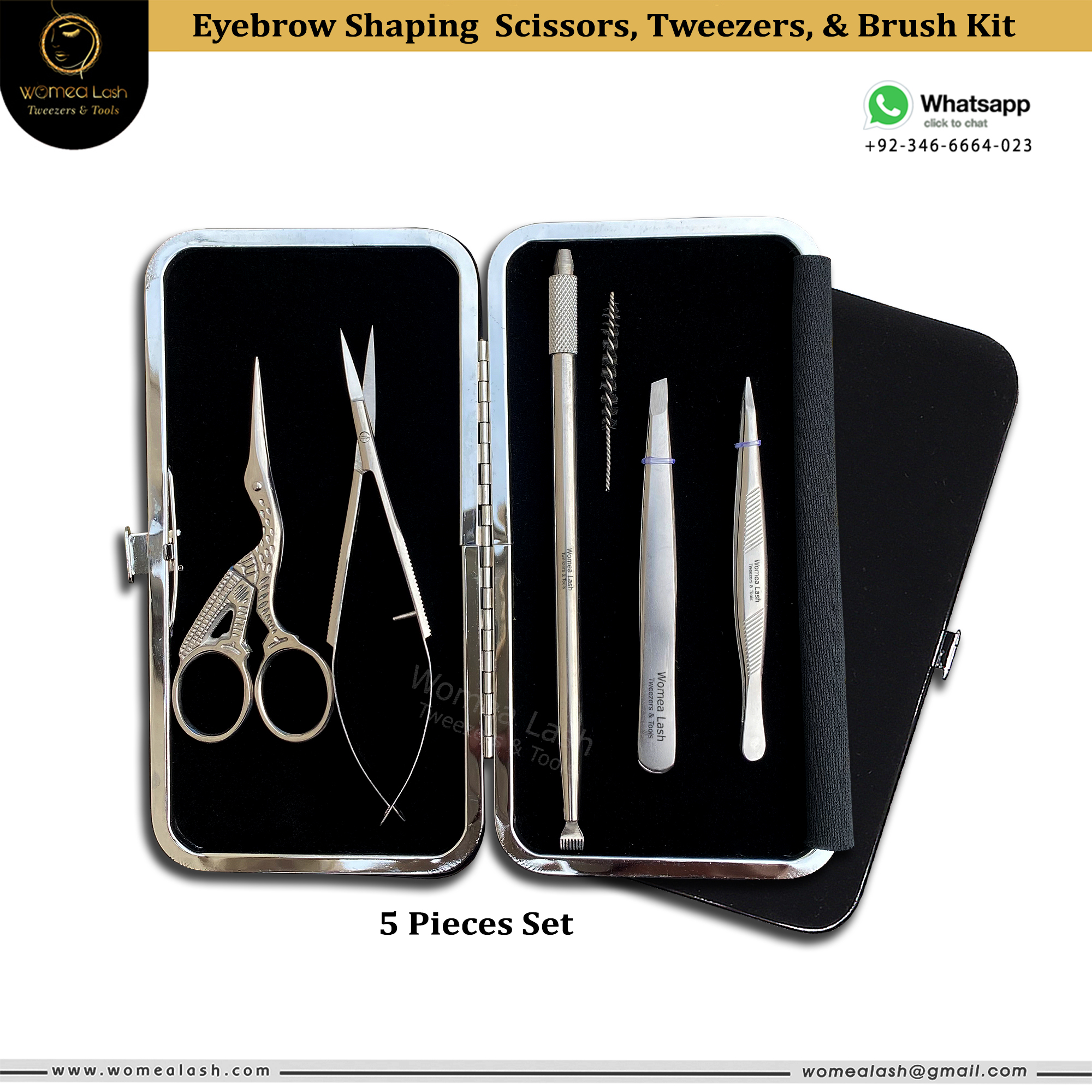 Eyebrow Scissors, Tweezers, & Brush Lamination Eyebrow Say Goodbye to all your Messy Facial Hair Game Strong with our 5-piece Set 
