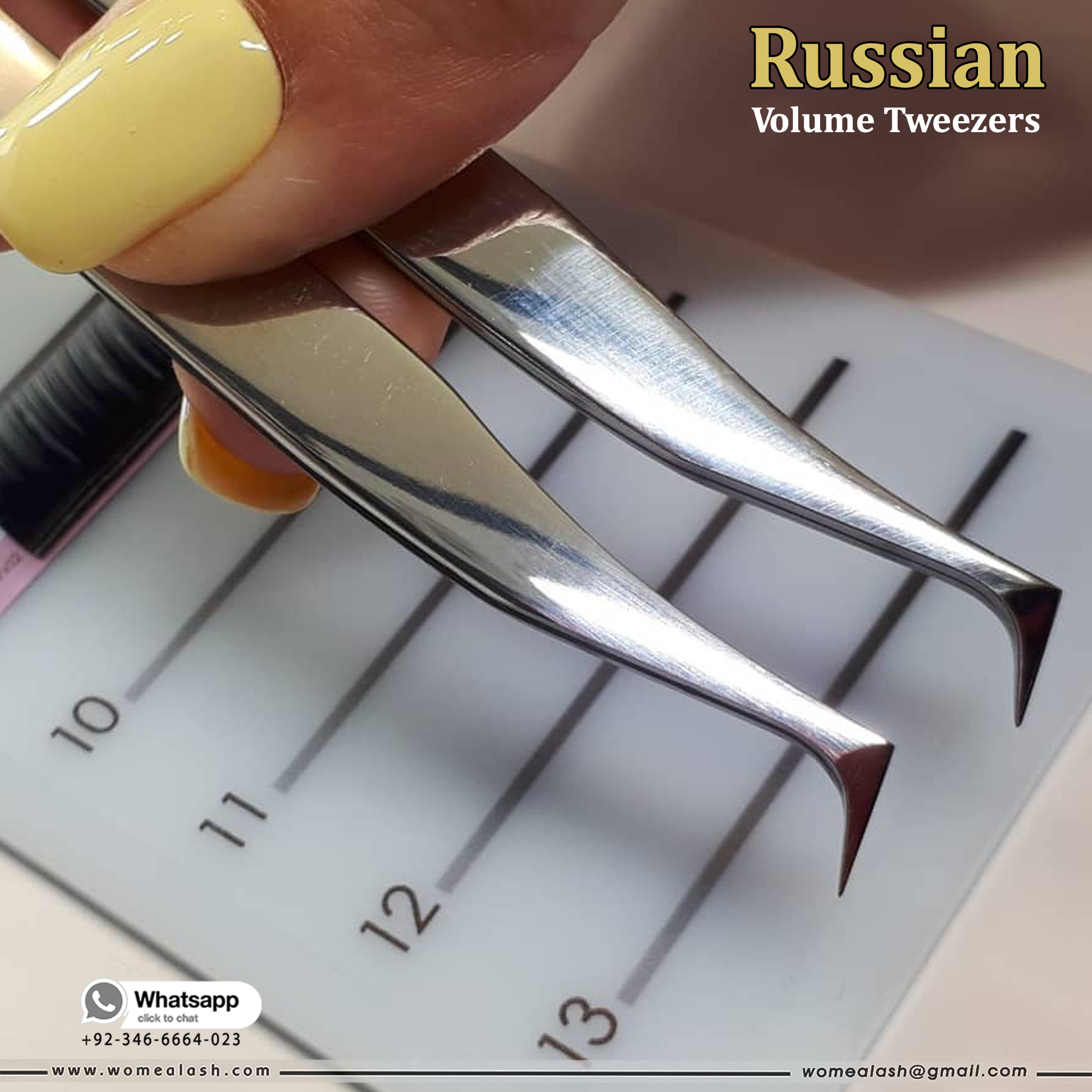 Short Tips New Custom Russian Volume Tweezers by Womea Lash Company Pakistan. 
