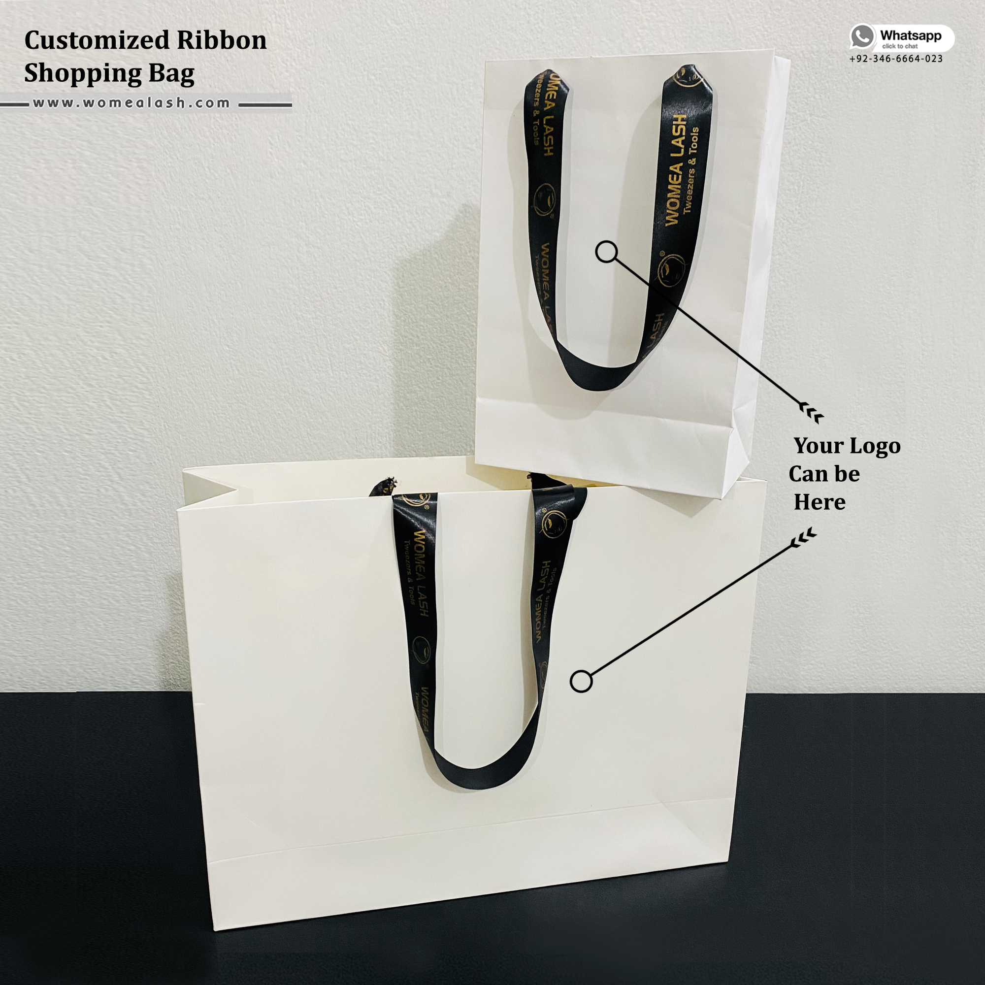 Customised Ribbon Shopping Bag for Eyelashes Accessories Packing 