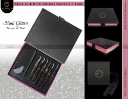 Black Eyelash Tweezers with Multi Glitters Art Card Packing Box